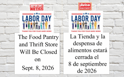 Food Pantry and Thrift Store closed – Labor Day